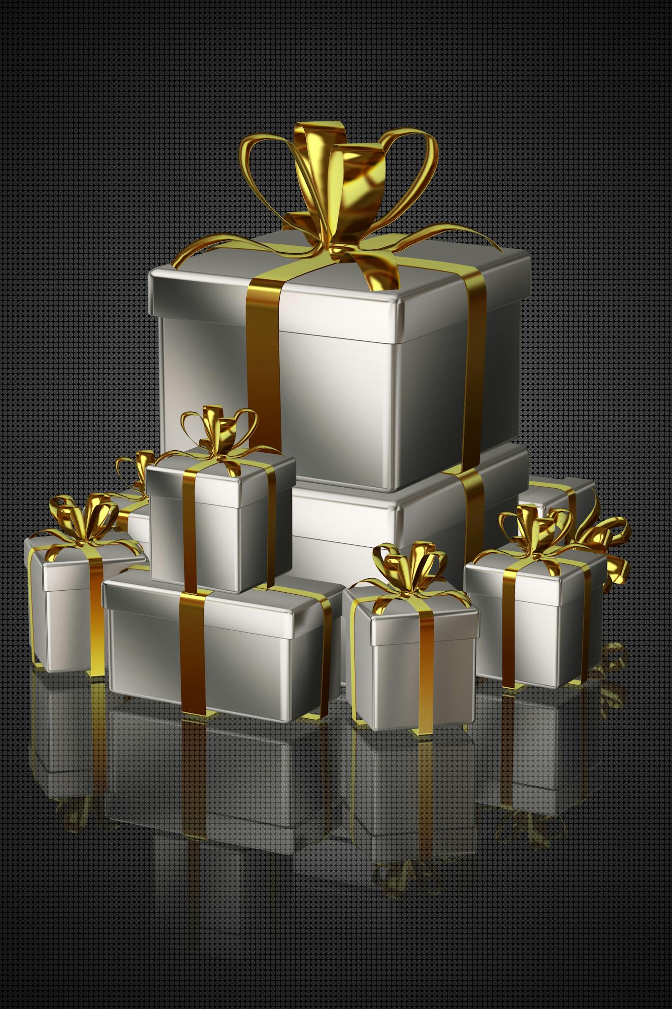 Elegant Background with Silver Gifts and Gold Ribbons